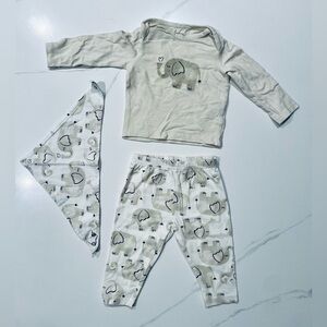 Charming Elephant Kids Pajama Set - Cream